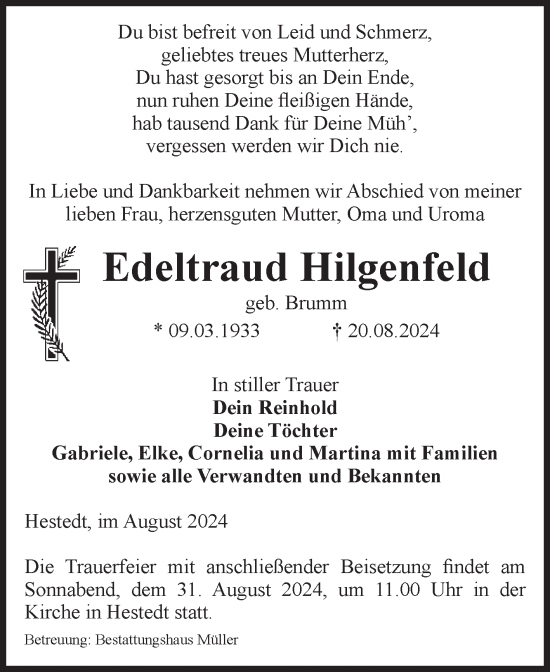 Traueranzeige von Edeltraud Hilgenfeld von Volksstimme Altmark West