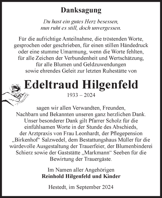Traueranzeige von Edeltraud Hilgenfeld von Volksstimme Altmark West