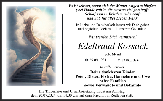 Traueranzeige von Edeltraud Kossack von Trauerkombi Dessau