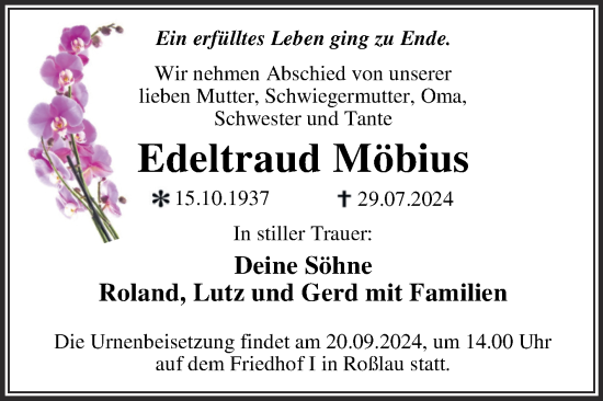Traueranzeige von Edeltraud Möbius von Trauerkombi Dessau
