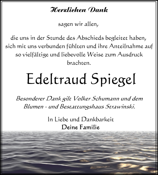 Traueranzeige von Edeltraud Spiegel von Volksstimme Altmark Ost