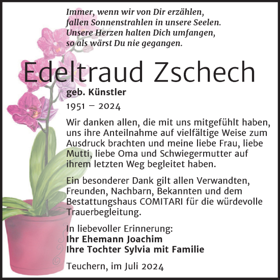 Traueranzeige von Edeltraud Zschech von Trauerkombi Weißenfels