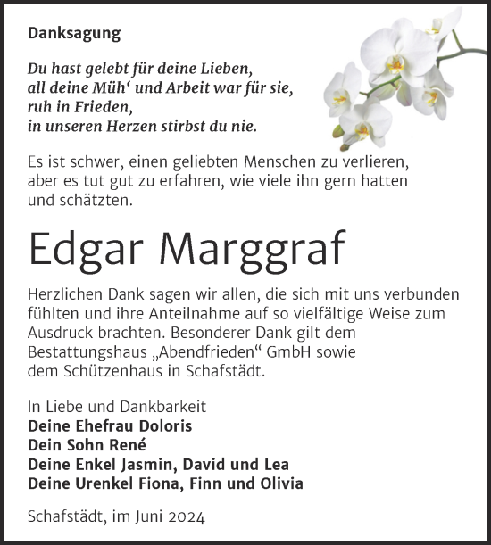Traueranzeige von Edgar Marggraf von Trauerkombi Merseburg