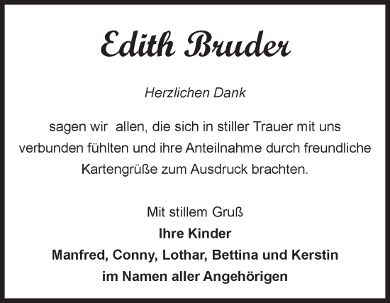 Traueranzeige von Edith Bruder von Volksstimme Wernigerode