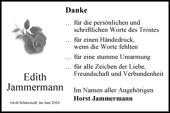 Traueranzeige von Edith Jammermann von Trauerkombi Aschersleben