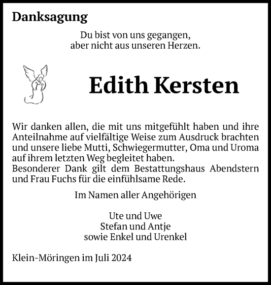 Traueranzeige von Edith Kersten von Volksstimme Altmark Ost