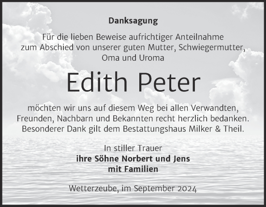 Traueranzeige von Edith Peter von Trauerkombi Zeitz