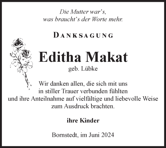Traueranzeige von Editha Makat von Volksstimme Haldensleben/Wolmirstedt