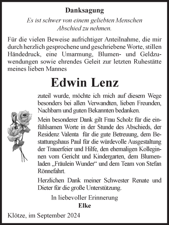 Traueranzeige von Edwin Lenz von Volksstimme Altmark West
