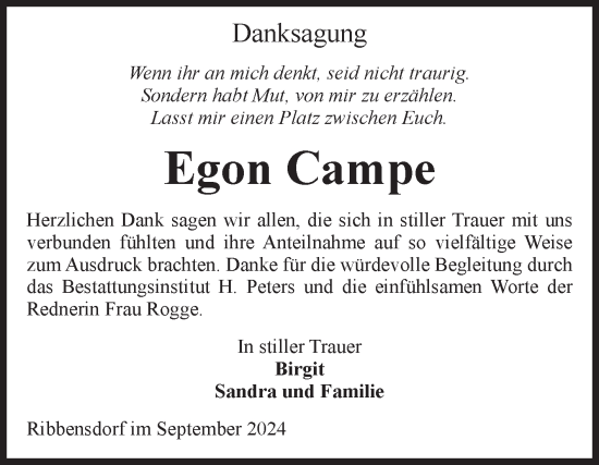 Traueranzeige von Egon Campe von Volksstimme Haldensleben/Wolmirstedt