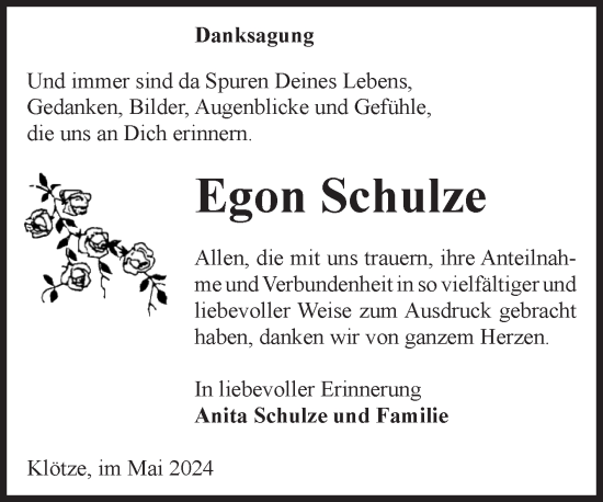 Traueranzeige von Egon Schulze von Volksstimme Altmark West