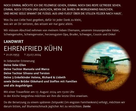 Traueranzeige von Ehrenfried Kühn von Trauerkombi Wittenberg