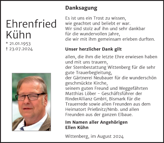 Traueranzeige von Ehrenfried Kühn von Trauerkombi Wittenberg