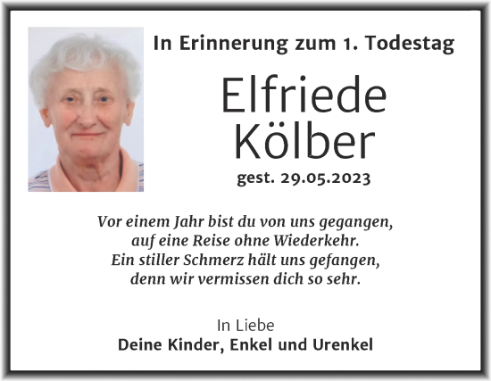 Traueranzeige von Elfriede Kölber von Mitteldeutsche Zeitung Aschersleben