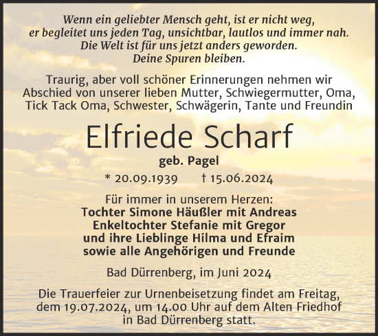 Traueranzeige von Elfriede Scharf von Trauerkombi Merseburg