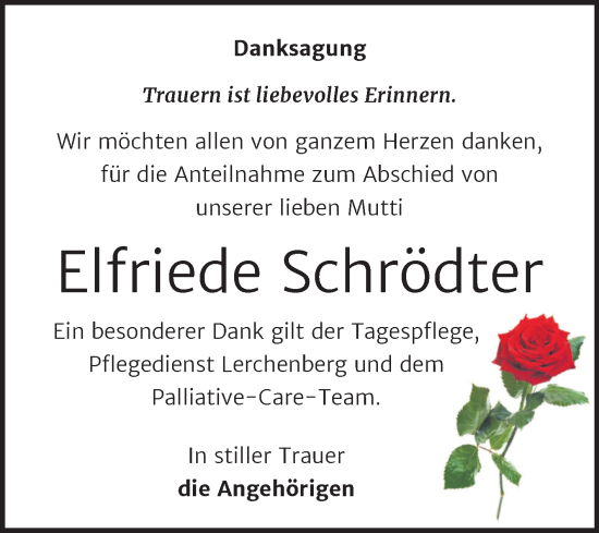 Traueranzeige von Elfriede Schrödter von Trauerkombi Wittenberg