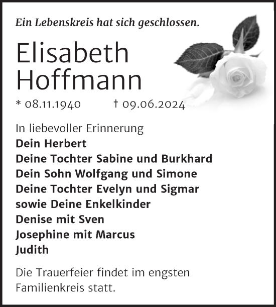 Traueranzeige von Elisabeth Hoffmann von Trauerkombi Wittenberg
