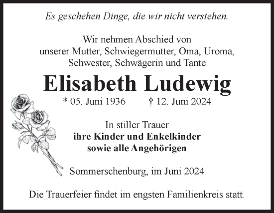 Traueranzeige von Elisabeth Ludewig von Volksstimme Oschersleben/Wanzleben