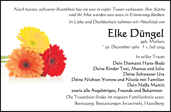 Traueranzeige von Elke Düngel von Volksstimme Altmark Ost