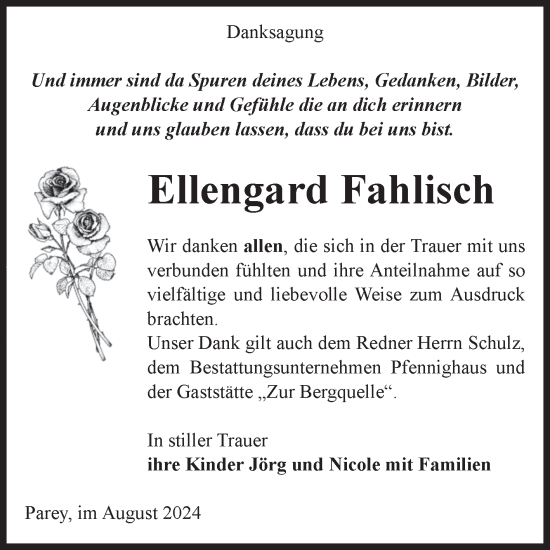 Traueranzeige von Ellengard Fahlisch von Volksstimme Burg/Genthin
