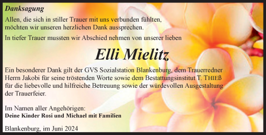 Traueranzeige von Elli Mielitz von Volksstimme Wernigerode