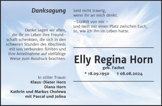 Traueranzeige von Elly Regina Horn von SuperSonntag Bitterfeld