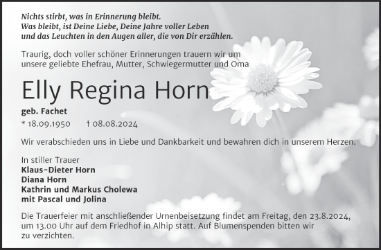 Traueranzeige von Elly Regina Horn von Mitteldeutsche Zeitung Bitterfeld