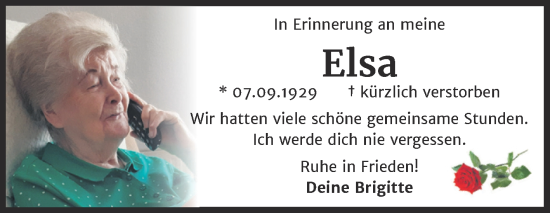 Traueranzeige von Elsa  von Naumburger Tageblatt