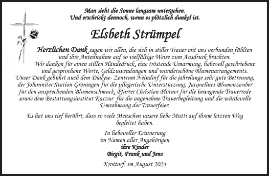 Traueranzeige von Elsbeth Strümpel von Volksstimme Oschersleben/Wanzleben