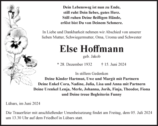 Traueranzeige von Else Hoffmann von Volksstimme Burg/Genthin