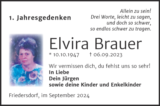 Traueranzeige von Elvira Brauer von Trauerkombi Bitterfeld