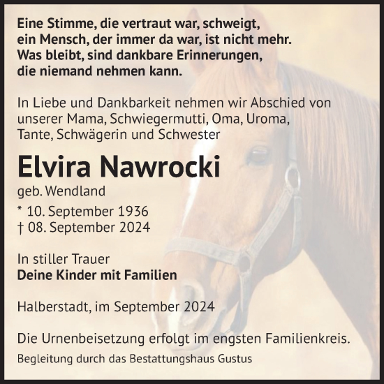 Traueranzeige von Elvira Nawrocki von Volksstimme Halberstadt