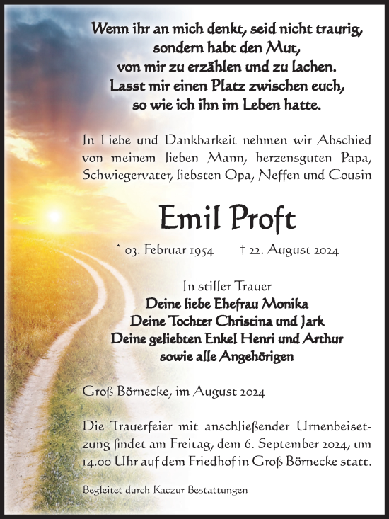 Traueranzeige von Emil Proft von Volksstimme Staßfurt