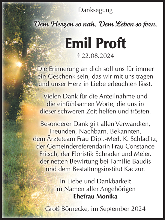 Traueranzeige von Emil Proft von Volksstimme Staßfurt