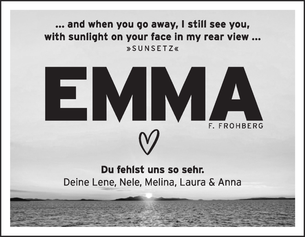  Traueranzeige für Emma F. Frohberg vom 27.07.2024 aus Trauerkombi Merseburg