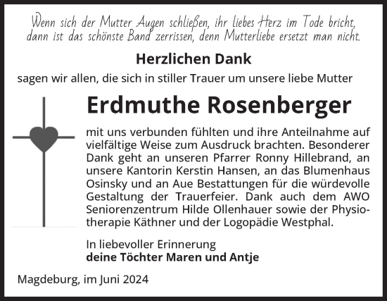 Traueranzeige von Erdmuthe Rosenberger von Volksstimme Magdeburg