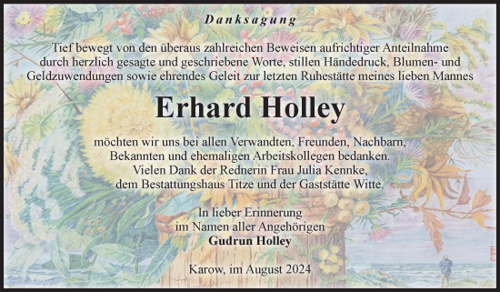 Traueranzeige von Erhard Holley von Volksstimme Burg/Genthin