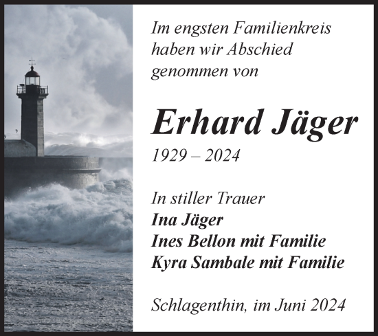 Traueranzeige von Erhard Jäger von Volksstimme Burg/Genthin