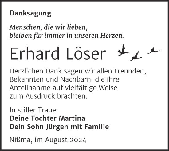 Traueranzeige von Erhard Löser von Super Sonntag Zeitz