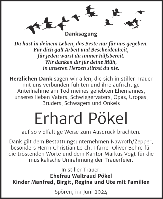 Traueranzeige von Erhard Pökel von Trauerkombi Bitterfeld