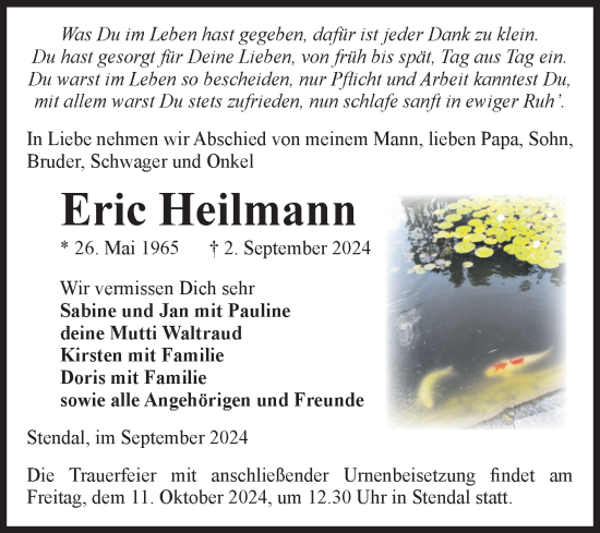 Traueranzeige von Eric Heilmann von Volksstimme Altmark Ost