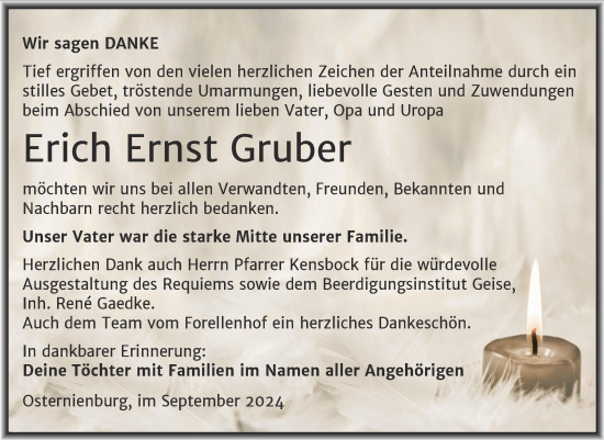 Traueranzeige von Erich Ernst Gruber von Trauerkombi Köthen