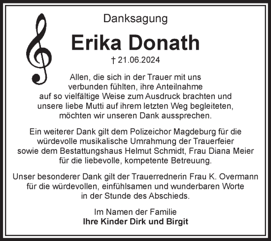 Traueranzeige von Erika Donath von Volksstimme Magdeburg