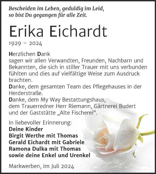 Traueranzeige von Erika Eichardt von Trauerkombi Weißenfels