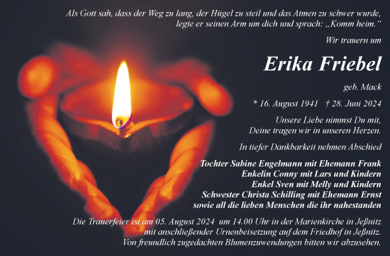 Traueranzeige von Erika Friebel von Trauerkombi Bitterfeld