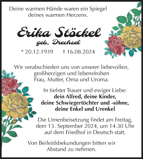 Traueranzeige von Erika Stöckel von Volksstimme Altmark Ost