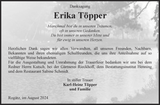 Traueranzeige von Erika Töpper von Volksstimme Haldensleben/Wolmirstedt