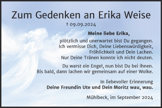 Traueranzeige von Erika Weise von Trauerkombi Bitterfeld