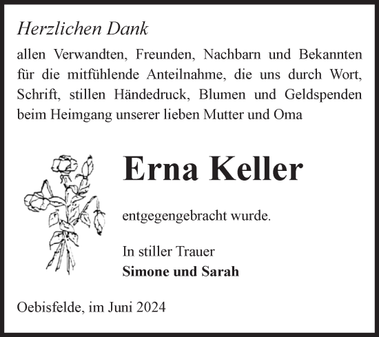 Traueranzeige von Erna Keller von Volksstimme Altmark West