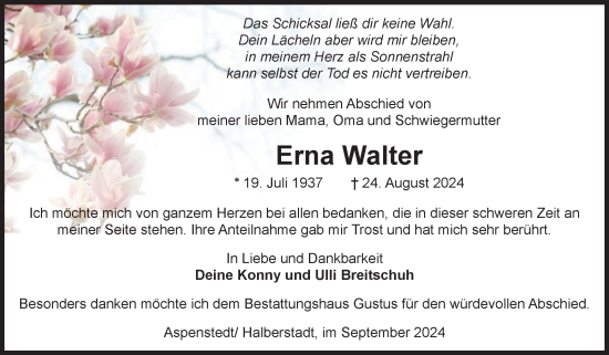 Traueranzeige von Erna Walter von Volksstimme Halberstadt